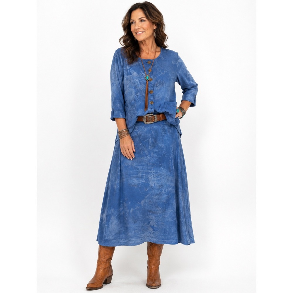 Steel Pony Cardigan and Vtg Maxi Skirt Set Size 8-10Blue Tie Dye Cotton 2 Piece‎